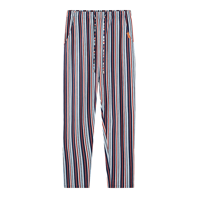 [Hilo doble teñido en hilo] Los nuevos pantalones de rayas de algodón para hombres pueden salir a hacer ejercicio, pijamas sueltos, pantalones casuales con cordón