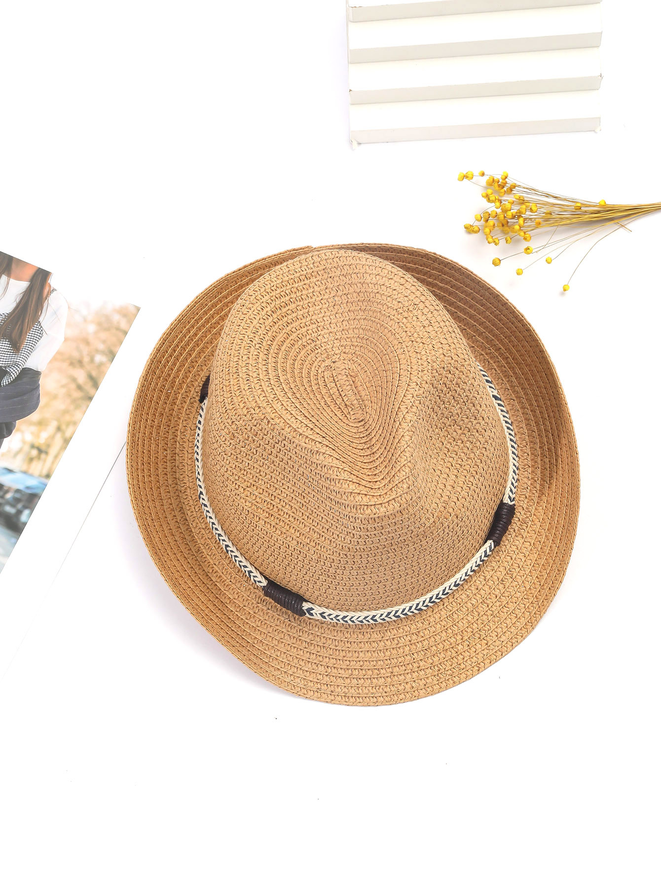 315g Weight Sun Hat, Straw Hat Hats Type Holiday, Beach Occasion Straw Material Geometric Pattern Summer Season Women's Gender Vacation, Classic Style Style Curved Eaves Rim Women's Vacation Classic Style Geometric Curved Eaves Sun Hat Straw Hat 6