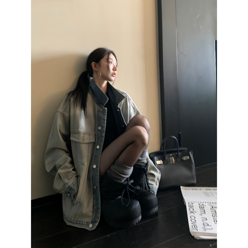区区欧阳水洗牛仔外套女秋季宽松复古夹克设计感小众休闲上衣百搭|undefined