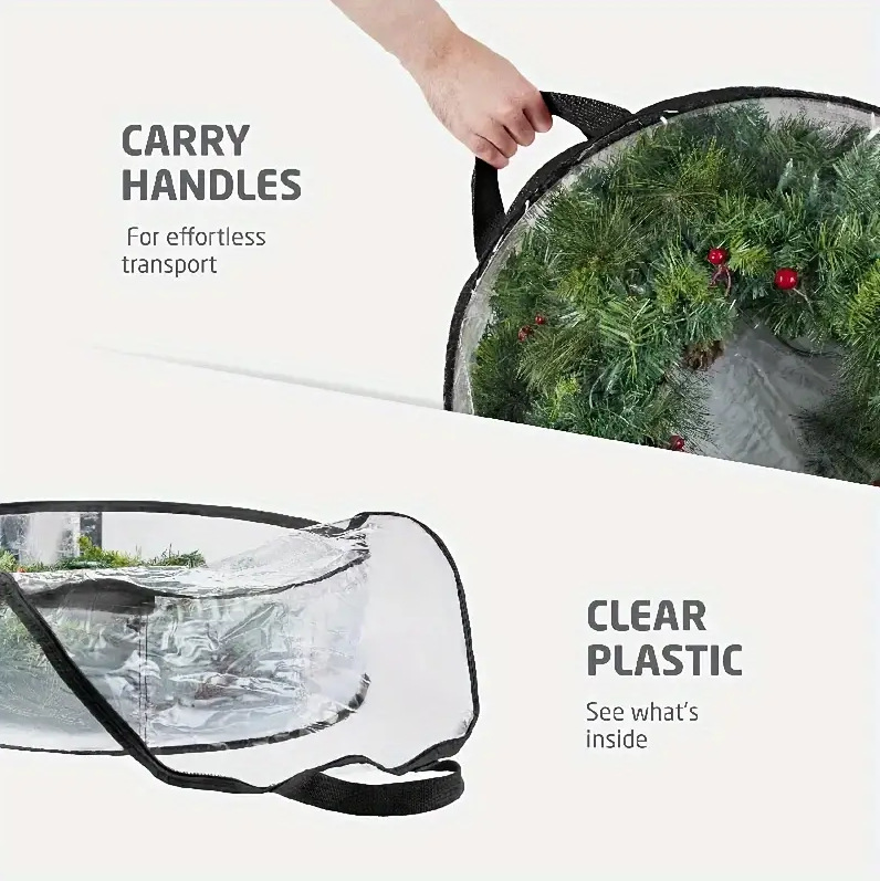 Bolsa de almacenamiento de guirnalda de Navidad transparente Amazon mismo párrafo PVC decoración de árbol de Navidad bolsa colgante de almacenamiento redonda