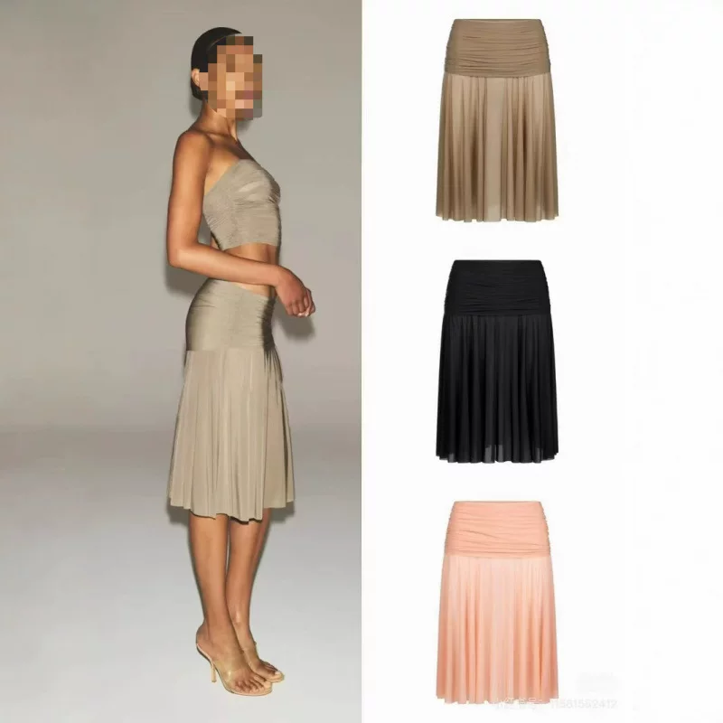 Новый продукт SKIMS MILKY SHEER MIDI юбка-миди с высокой талией, плисированная женская юбка до колена, миди