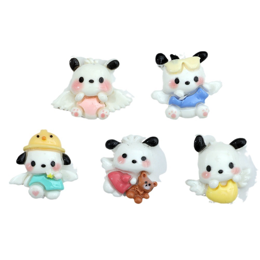 Alas de Ángel de dibujos animados sombrero amarillo Pacha perro resina accesorios DIY crema pegamento Pacha teléfono caso accesorios de pelo parche al por mayor