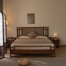 黑胡桃木实木架子床新中式四柱床樱桃木可挂蚊帐民宿简约双人大床