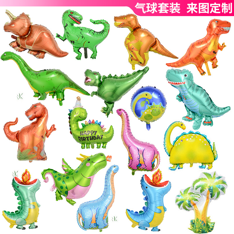Globos de aluminio con diseño de animales de dibujos animados con temática de dinosaurios para decoraciones de fiestas de cumpleaños infantiles
