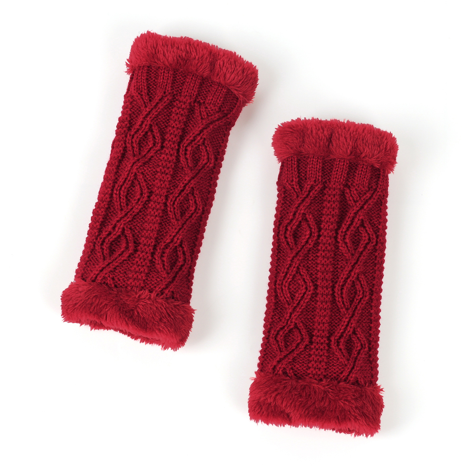 Plush And Thickened Gloves, Diamond Shaped Short Knitted Fingerless Plush Sleeves, Autumn And Winter Warm Plush Gloves_voghion.com