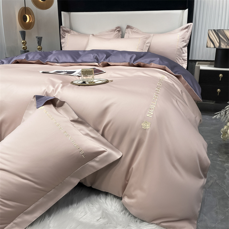 Verano de lujo ligero, ropa de cama de alta calidad, juego de cuatro piezas, algodón puro, bordado de algodón, ropa de cama para niños, funda de edredón, juego de tres piezas