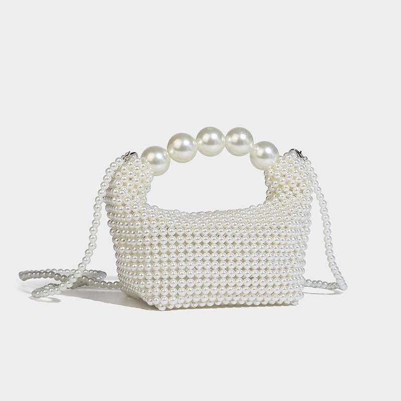 Perlina in stile francese Ins con design cavo, dolce ragazza versatile perla tenuta in mano, croce diagonale a spalla singola intrecciata a mano_voghion.com