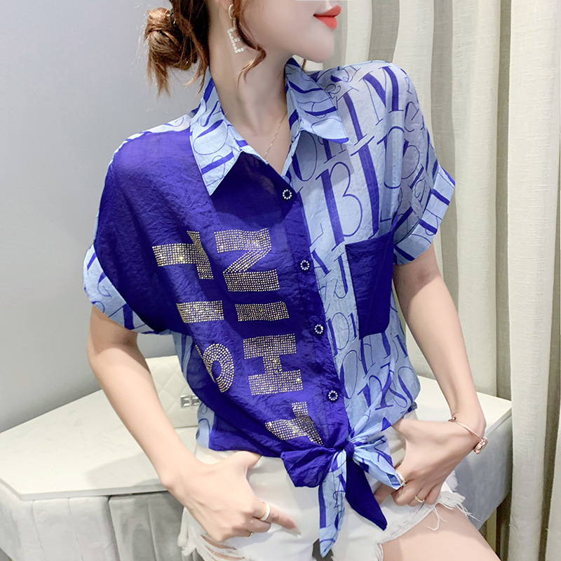 2025 夏の新ルーズプリントカラーブロックレターシャツ女性の半袖ファッション多用途トップ|undefined