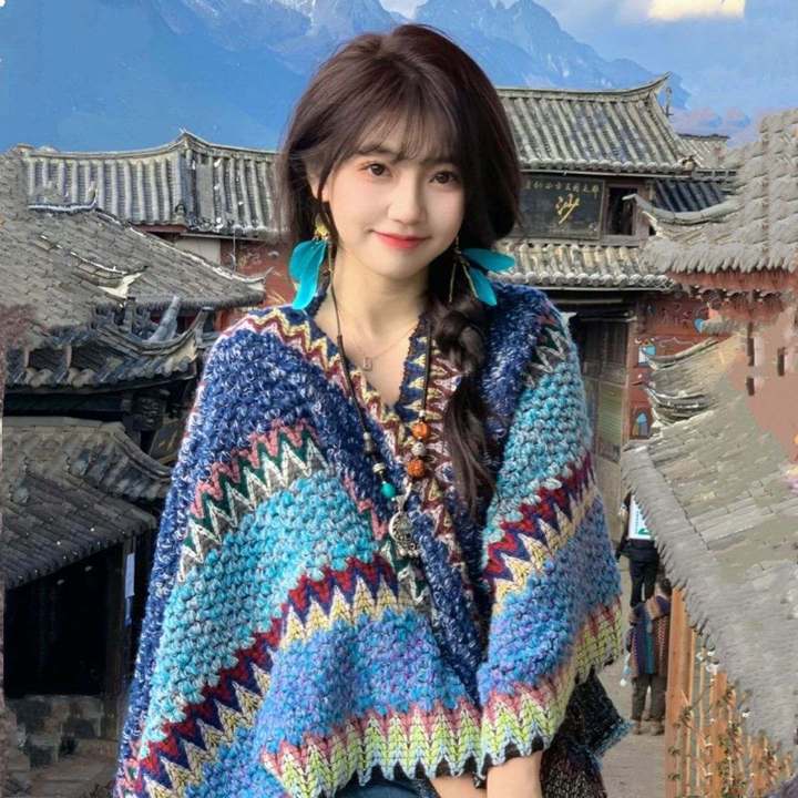 New Shawl Cloak for Women Xizang Travel Ethnic Style Accessories Outer Wear Dali Lijiang Dual-Use Qinghai Grassland Cloak New Shawl Cloak for Women Xizang Travel Ethnic Style Accessories Outer Wear Dali Lijiang Dual-Use Qinghai Grassland Cloak