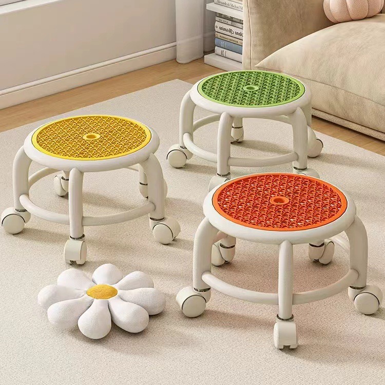 Universal Wheel Small Stool Household Mobile Pulley Low Stool Small Bench Living Room Floor Wipe Small Round Stool Door Changing Shoes