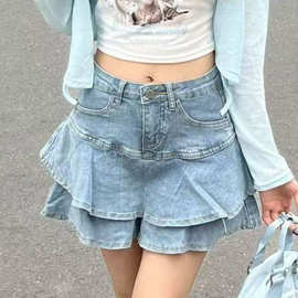 甜辣妹显瘦荷叶边小个子高腰裙裤2025年夏季新款牛仔半身短裙子女