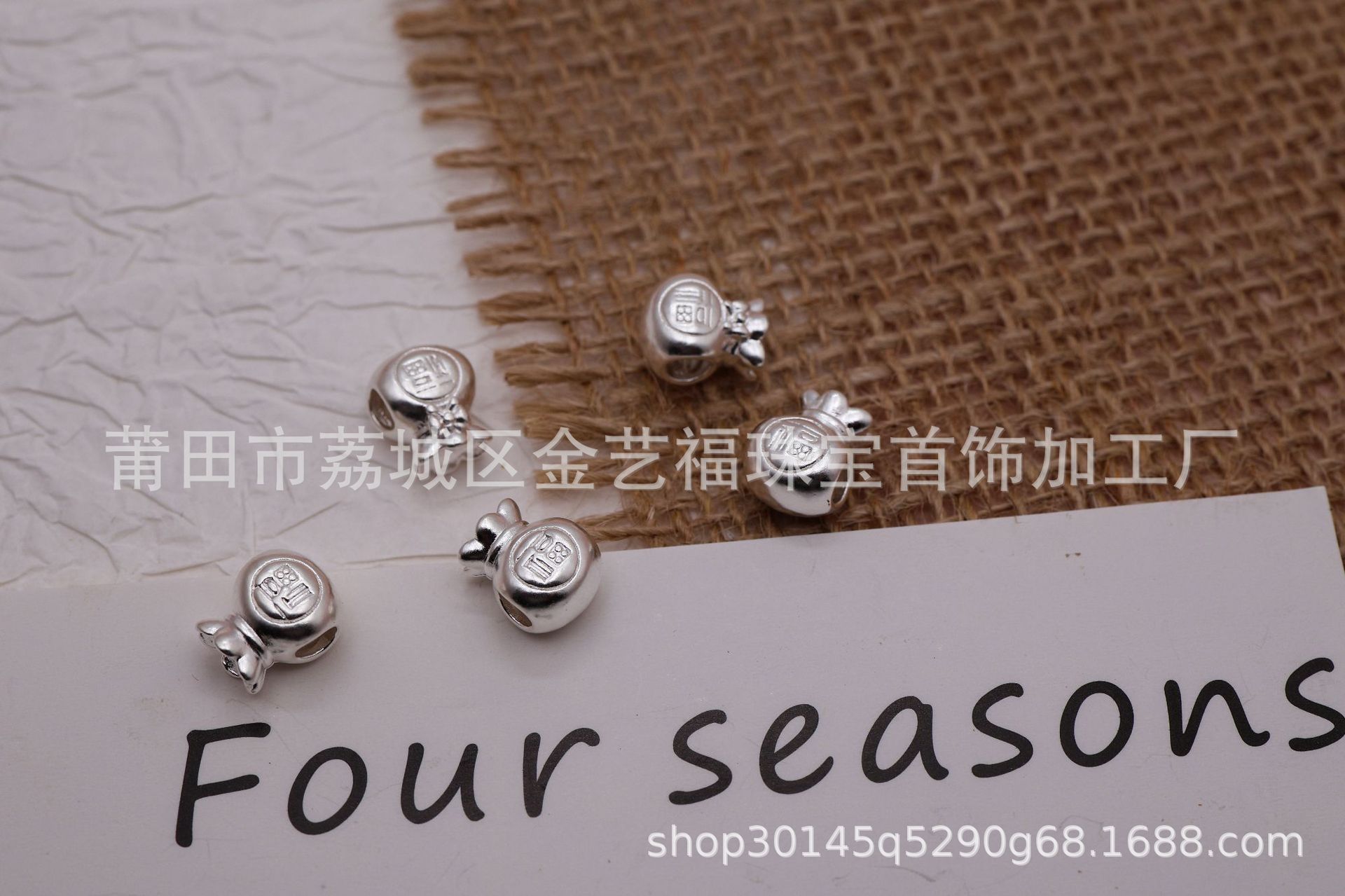 S999 Pure Silver Bowknot Lucky Bag Horizontal Hole Bracelet Spacer Beads Cute Cartoon Woven 3D Silver Jewelry DIY Beading Accessories
