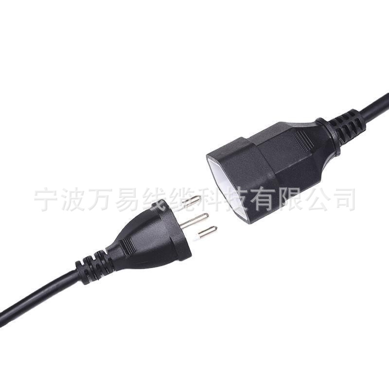 三芯瑞士插头电源线 三芯0.75平方1平方插头公母对插电源连接线