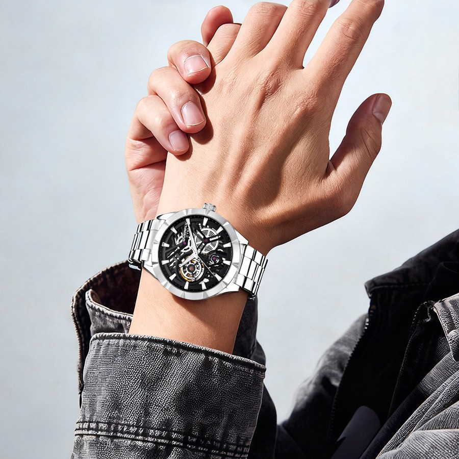 艾奇Eyki新款爆款机械表男士手表时尚休闲镂空机械机芯手表夜光