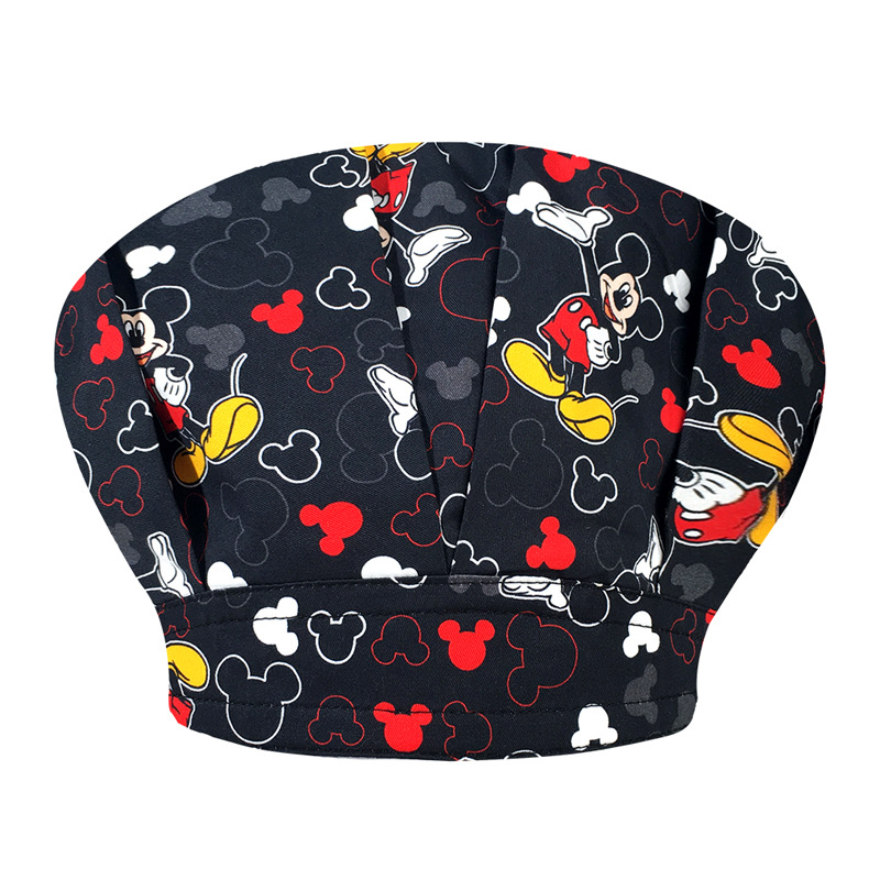 Sombrero de enfermera mujer chef cocinando cocina a prueba de aceite a prueba de humo pérdida de cabello sombrero esponjoso sombrero impreso puntera sombrero de trabajo ajuste elástico