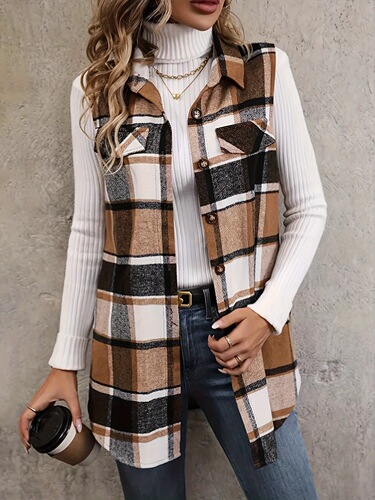 Women's Plus Size Plaid Print Jacket Soft Comfortable Cross-border