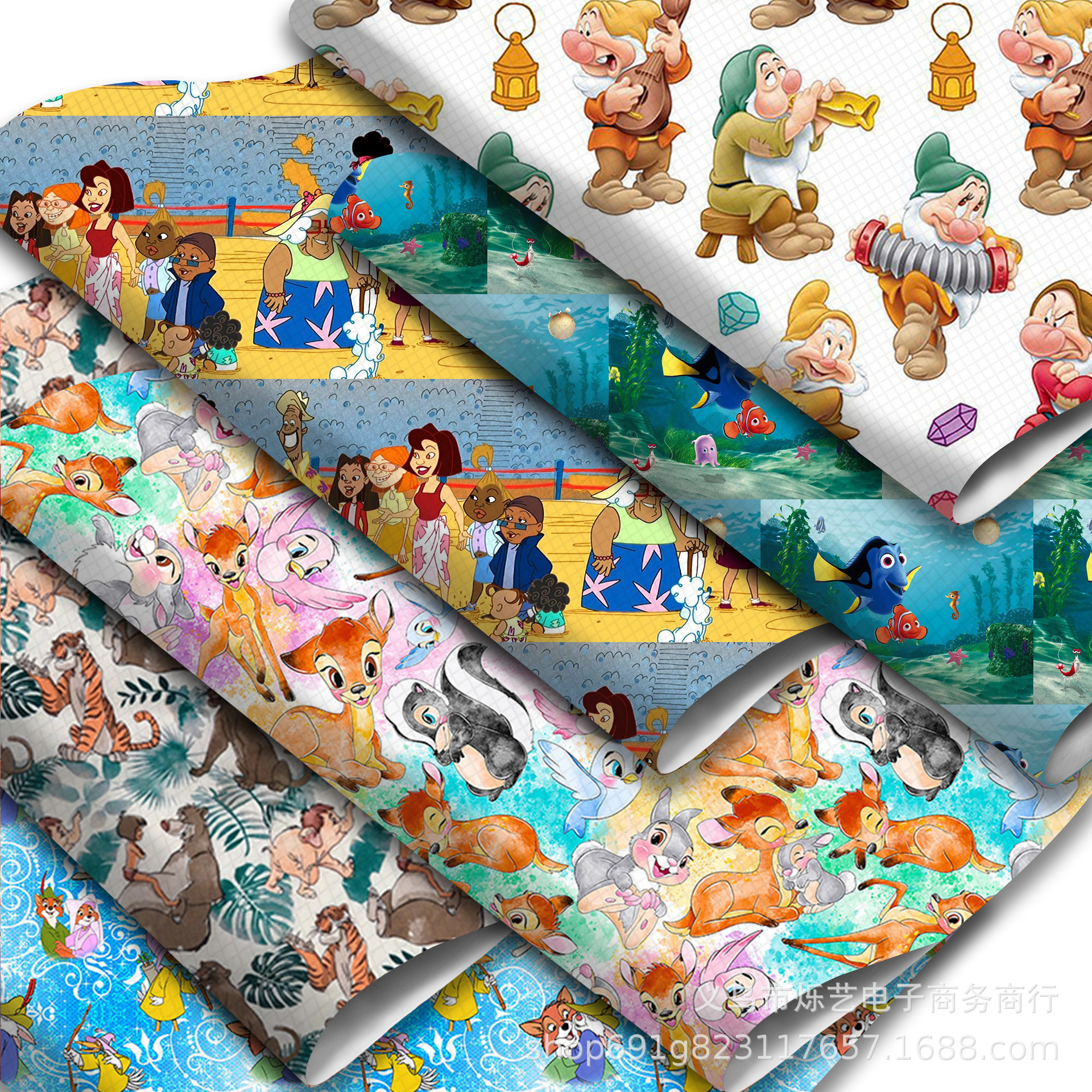 卡通小鹿尼莫鱼十字纹人造革印花皮料DIY蝴蝶结包包制作1Yc31015