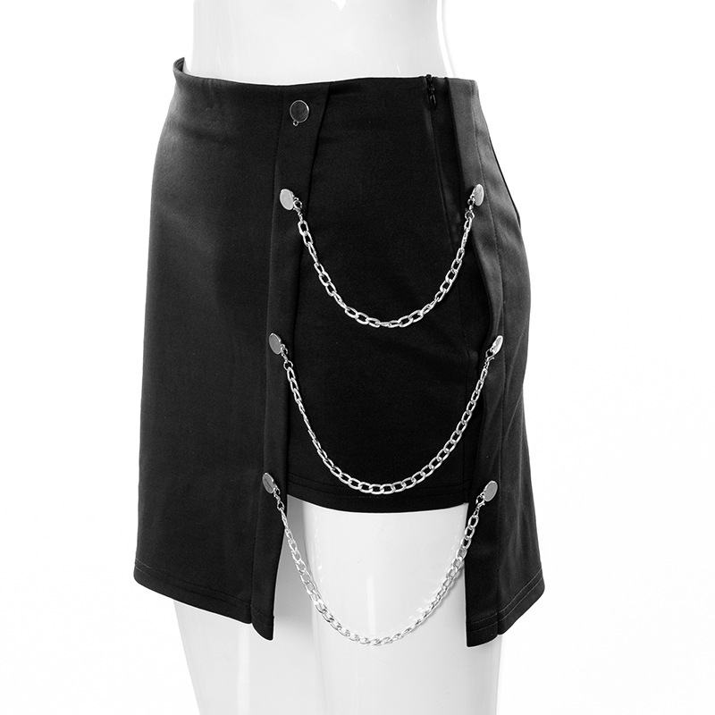 High Waist Zipper Irregular Asymmetric Chain Mini Skirt in Skirts