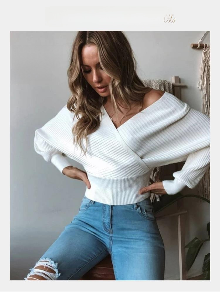 Pull en maille femme élégant manches longues coupe cintrée_voghion.com