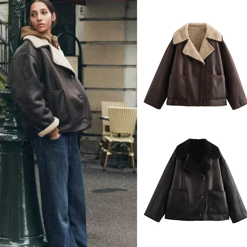 Women's Reversible Jacket Lapel Single-Breasted Long-Sleeved Casual Daily Wear With Pocket Details For Fall_voghion.com