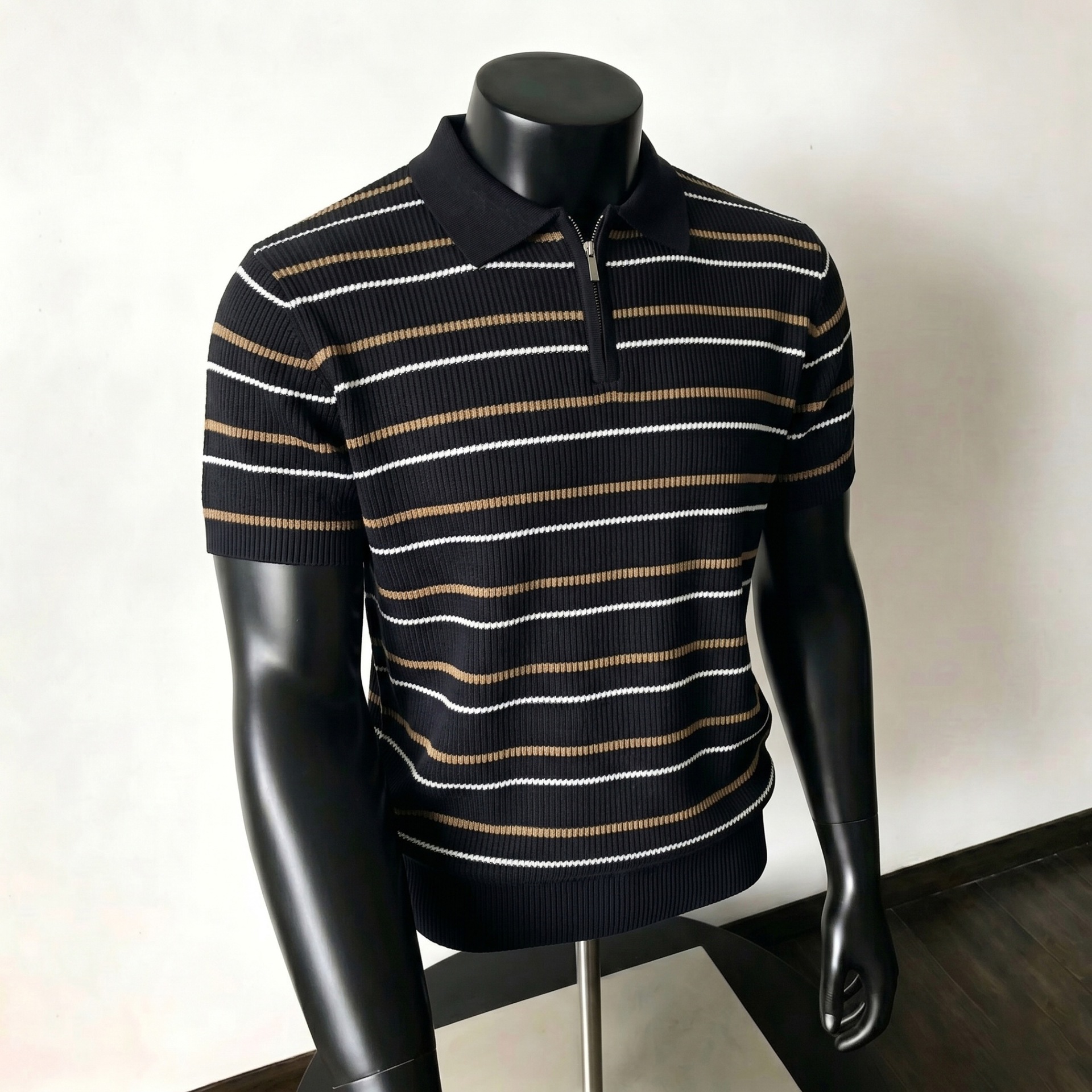Polo camiseta camiseta de punto camiseta de manga corta camiseta de hombre medio cremallera estriada textural viejo viento de verano fábrica transfronteriza al por mayor