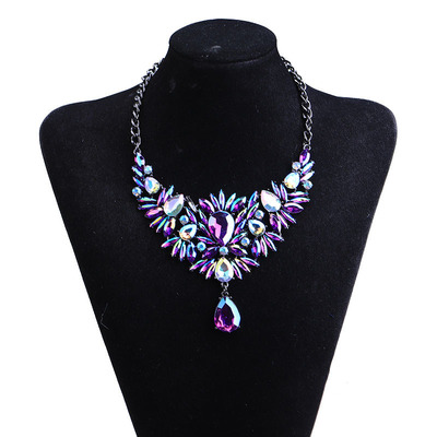 DH Europe and America Exaggeration Necklace personality fashion Luxurious colour gemstone Drop alloy multi-storey Ladies clavicle