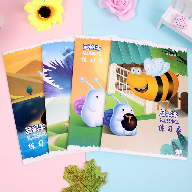 Blue Snail Cartoon Notebook Primary School Student A5 B5 Exercise Book English Book Text Horse Riding Nail Exercise Book
