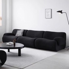 北欧轻奢侘寂风设计师款黑色羊羔绒布艺法式中古模块极简组合沙发