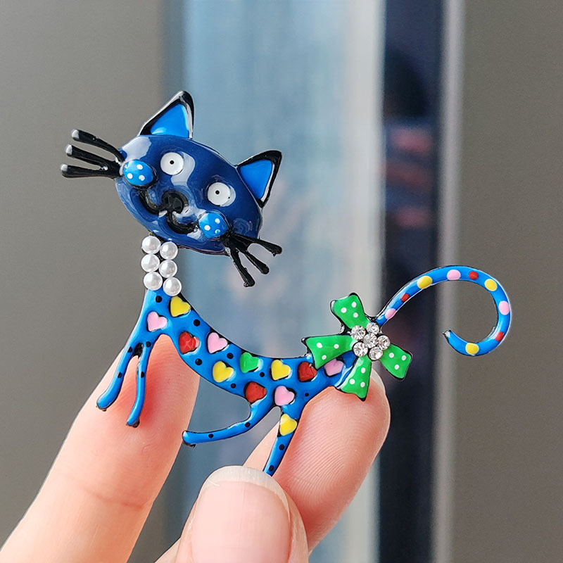 European And American Oil Drop Cat Brooch Color Enamel Corsage Atmospheric Women's Buckle Suit Pin Clothing Accessories