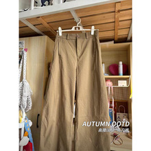 卡其色美式弯刀裤女秋季新款高腰显瘦复古工装裤休闲高品质阔腿裤