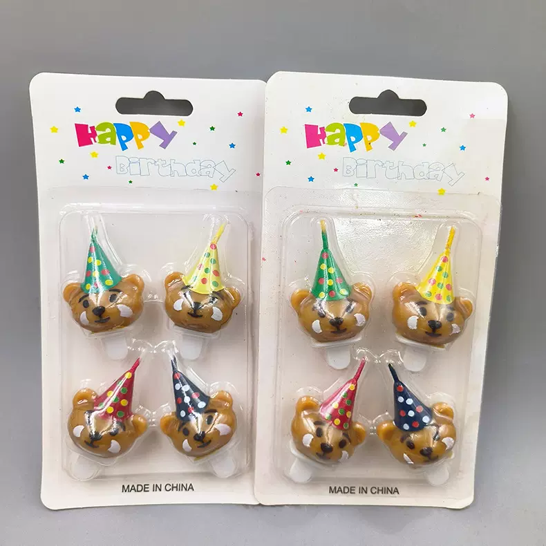 卡通戴帽小熊生日蜡烛创意可爱圣诞帽小熊猫生日蛋糕装饰蜡烛