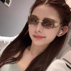 虞书欣同款2025新款窄框茶色无框曲面墨镜女高级感名媛风太阳眼镜