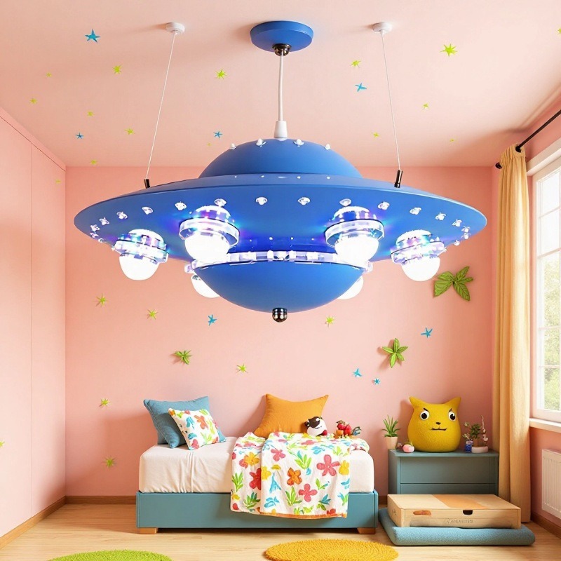 Children's Room Home Bedroom Led Space Flying Saucer Chandelier Universe Ufo Iron Art Colorful Kindergarten Lighting