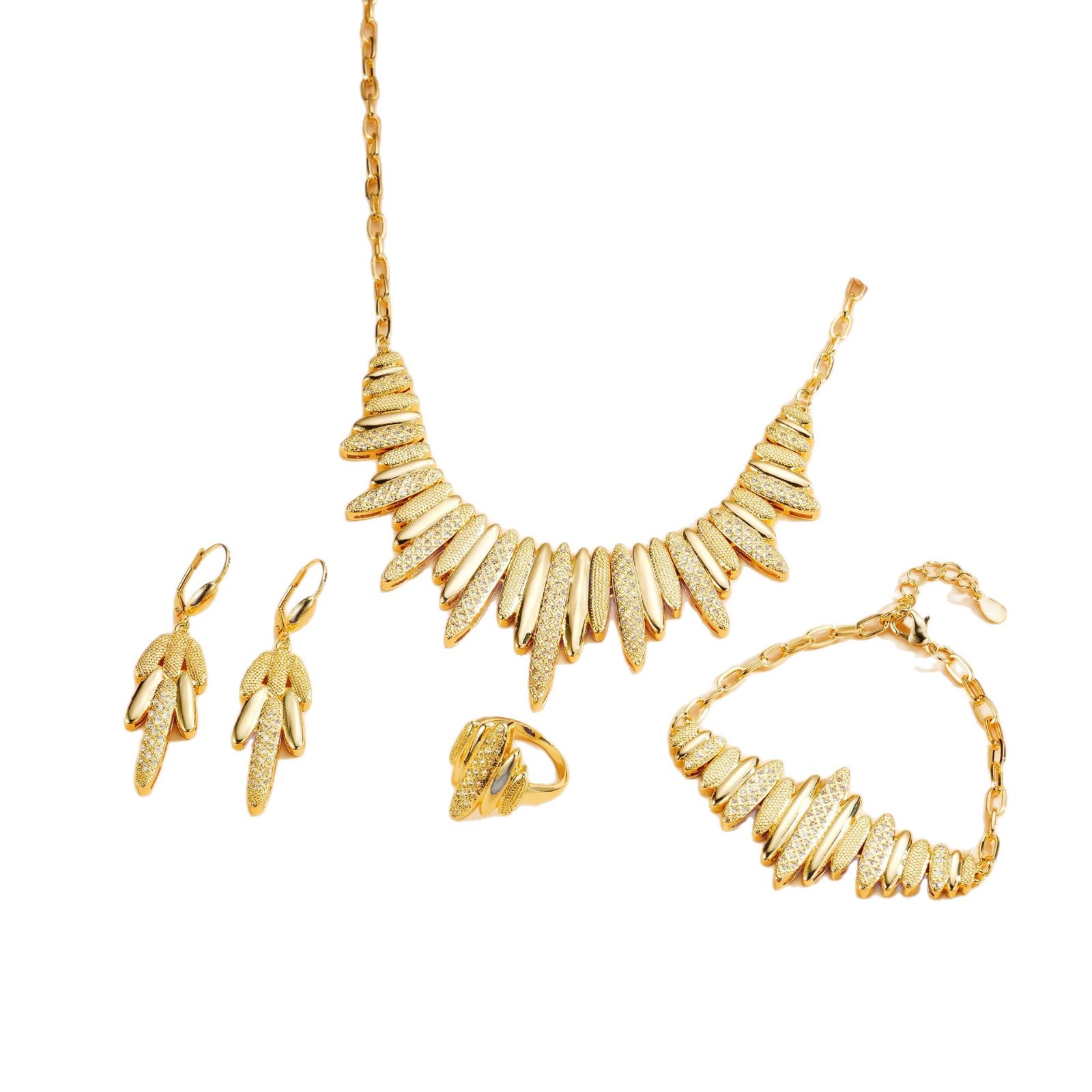 Joyas populares europeas y americanas Zircon set collar de moda de alta gama pendientes pulsera anillo accesorios de banquete set de cuatro piezas mujeres