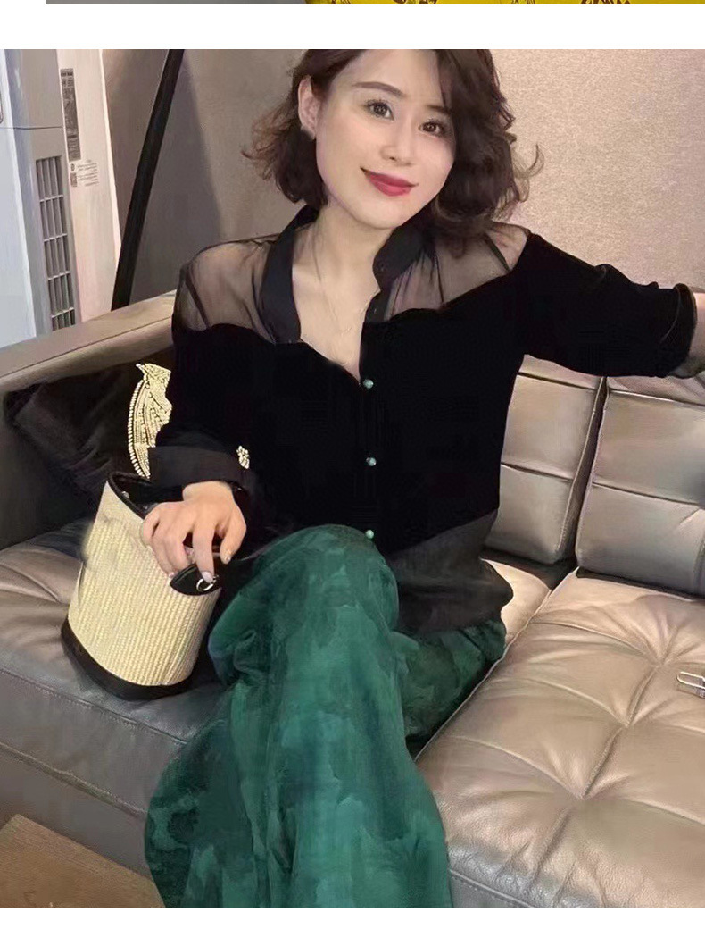 GraceChic GraceChic GraceChic Wom's Fashion Station 25 nuove camicette in velluto di seta patchwork in rete trasparente alla moda europea per_voghion.com