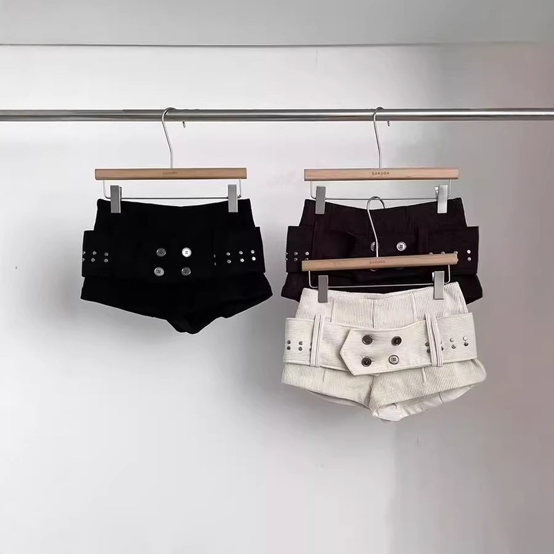 Cool and Spicy American-Style Design Rivet Belt Autumn and Winter Corduroy Shorts High-Waisted Hip-Hugging Hot Girl Style Slimming Pants