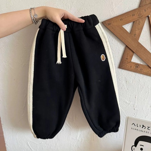 Children's composite one-piece plush pants, winter new unisex baby cartoon casual solid color sport pants