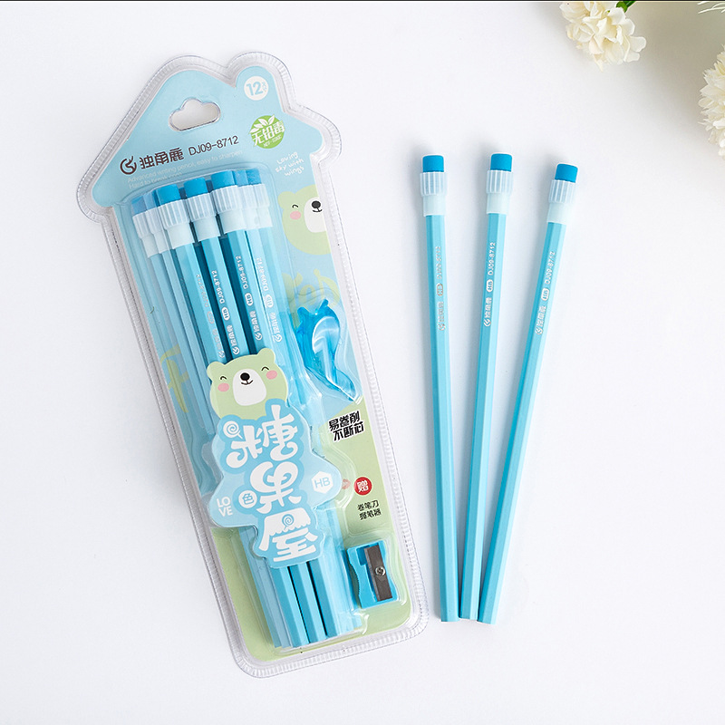 厂家自产自销小松树铅笔独角鹿系列12支大皮头糖果屋HB铅笔书写详情图5