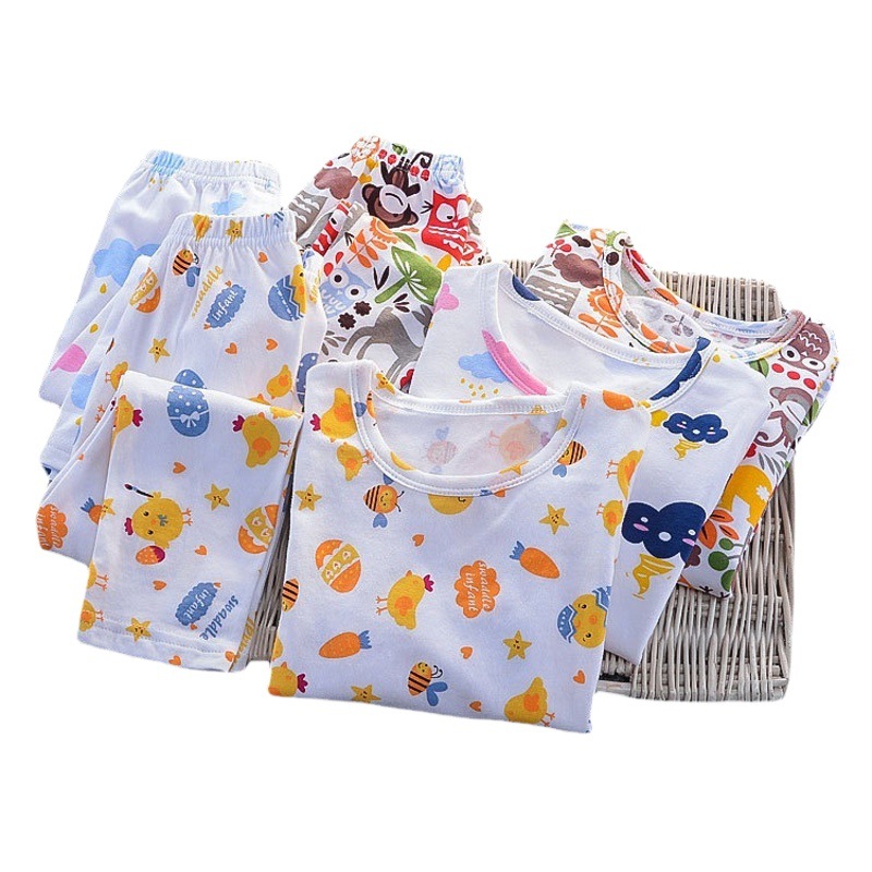 Traje de ropa interior de algodón de lycra para niños 1-3 años 4 primavera y verano Mujer infantil de manga larga homewear pijamas para niños