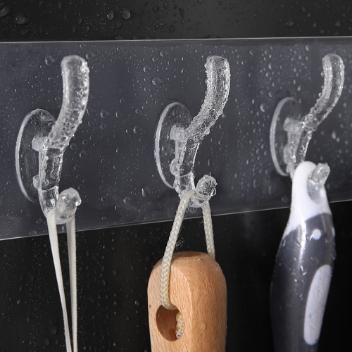 No punching, powerful, traceless adhesive hooks, wall-mounted door-mounted row hooks, transparent household five-row coat hooks