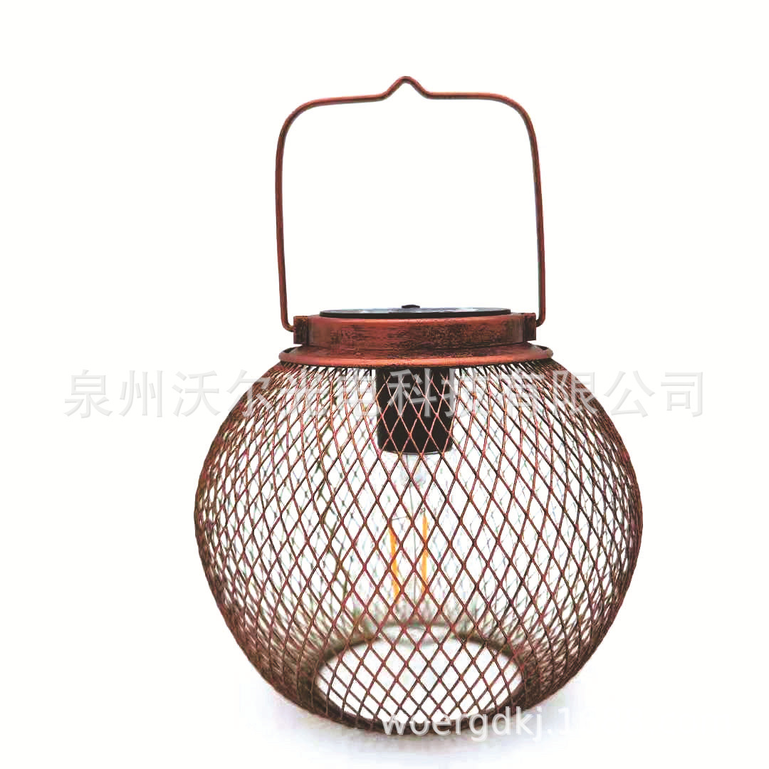 热销 亚马逊LED镂空太阳能铁网灯罩吊灯 挂树灯笼 庭院装饰景观灯