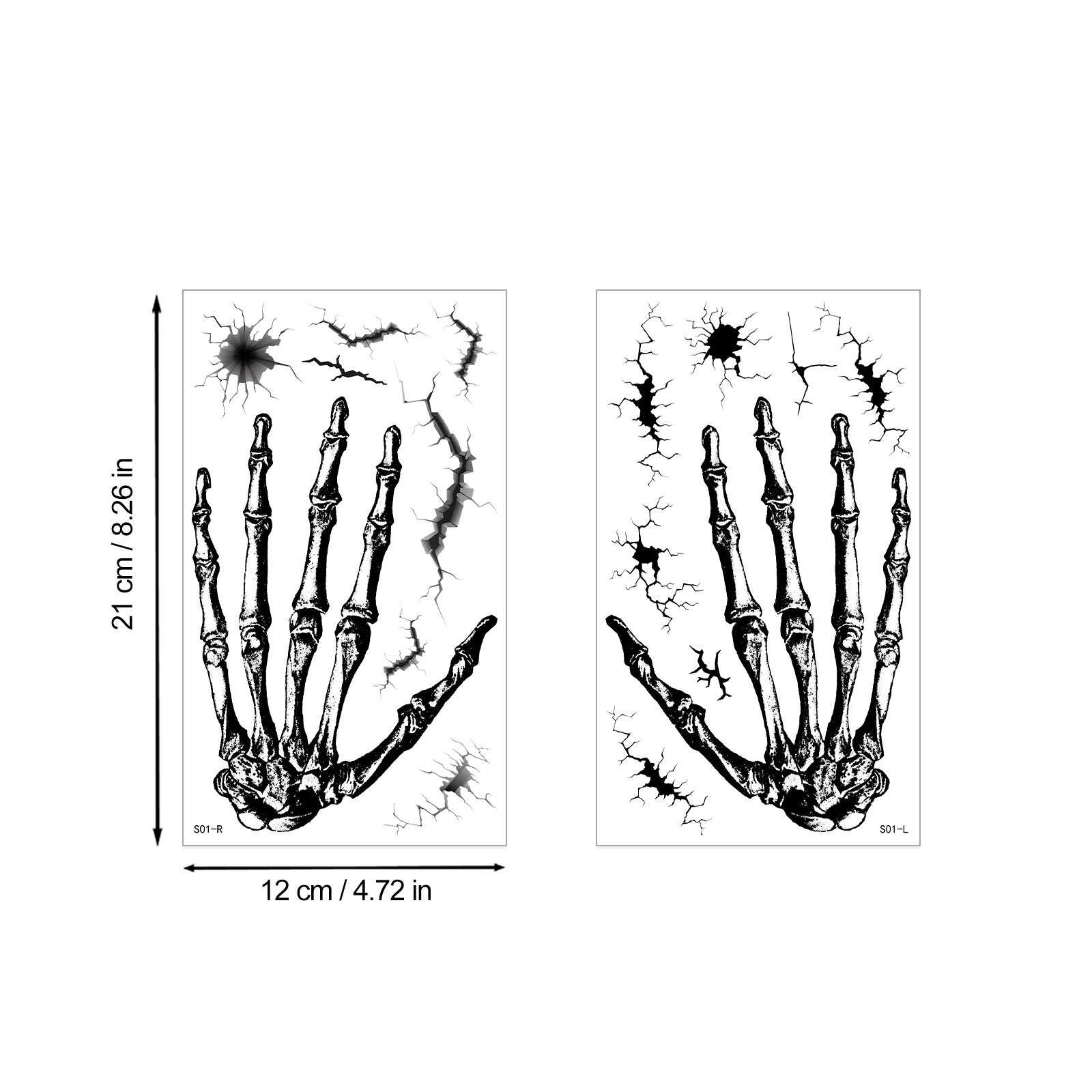 26 cross-border nuevo Halloween extraño esqueleto hueso de mano tatuaje pegatinas de baile de maquillaje vestido pegatinas impermeables de terror