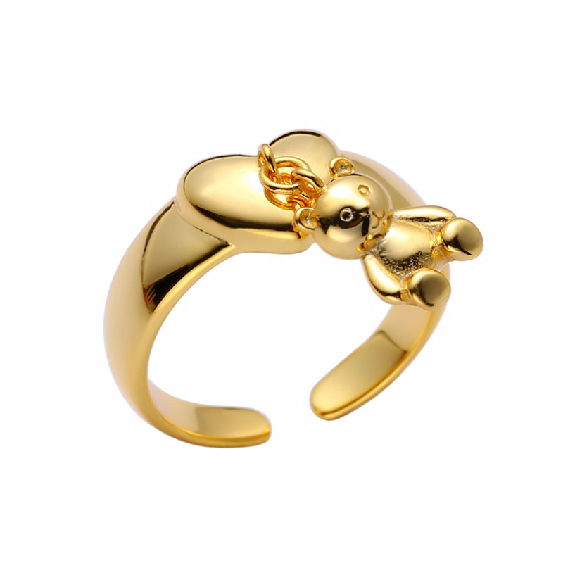 Wholesale Cute Bear Copper Charm White Gold Plated Charm Rings Open Rings display picture 7
