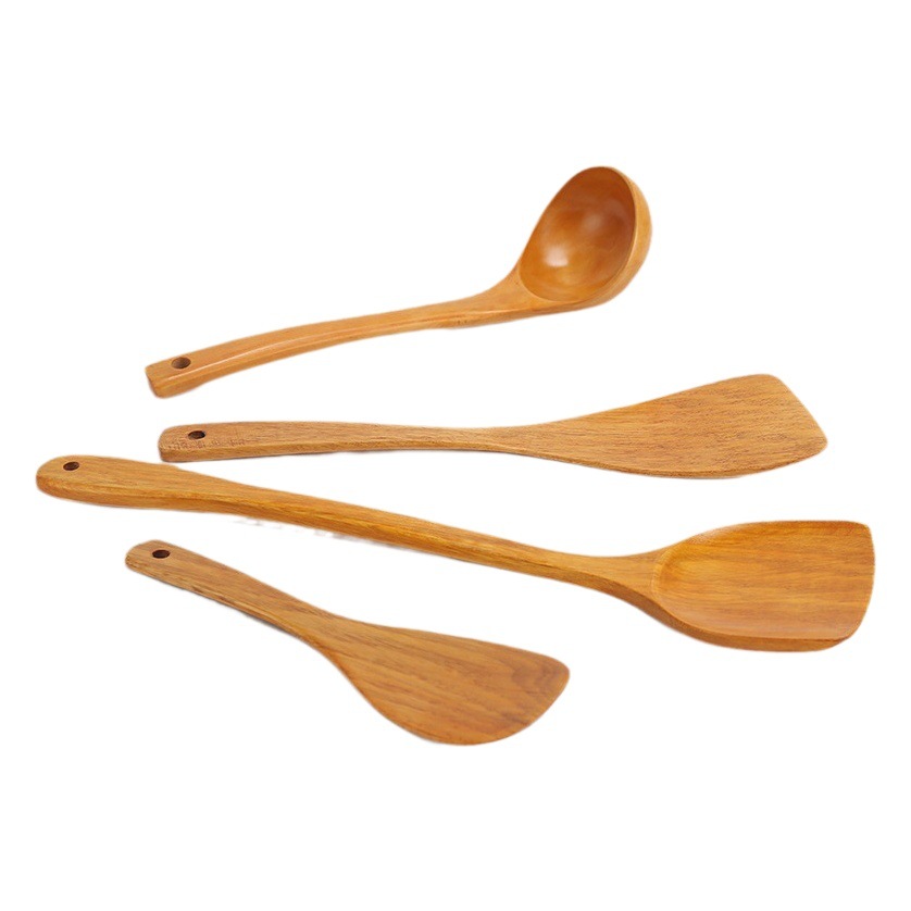 Espátula de madera para sartén antiadherente espátula de madera resistente a altas temperaturas mango largo espátula de madera maciza