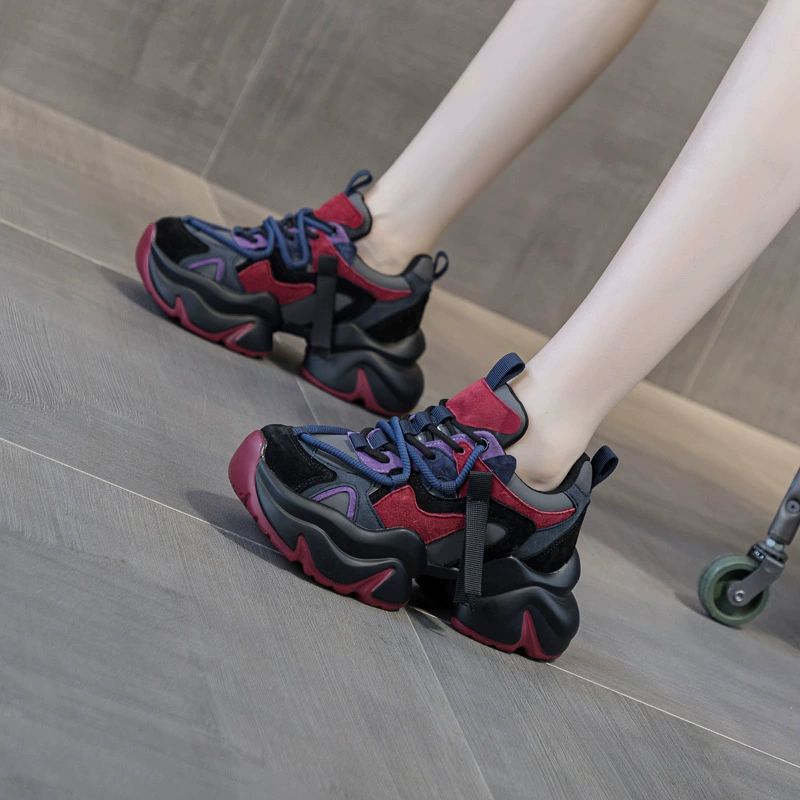 Fleece-lined Winter Platform Sneakers, Genuine Leather, Chunky Sport Style
