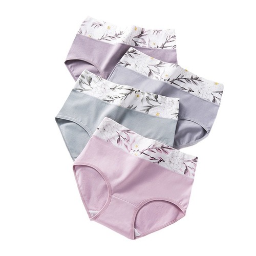 High-waisted pure cotton panties for women—cross-border printed plus-size tummy-control panties in European and American styles, seamless women’s briefs.