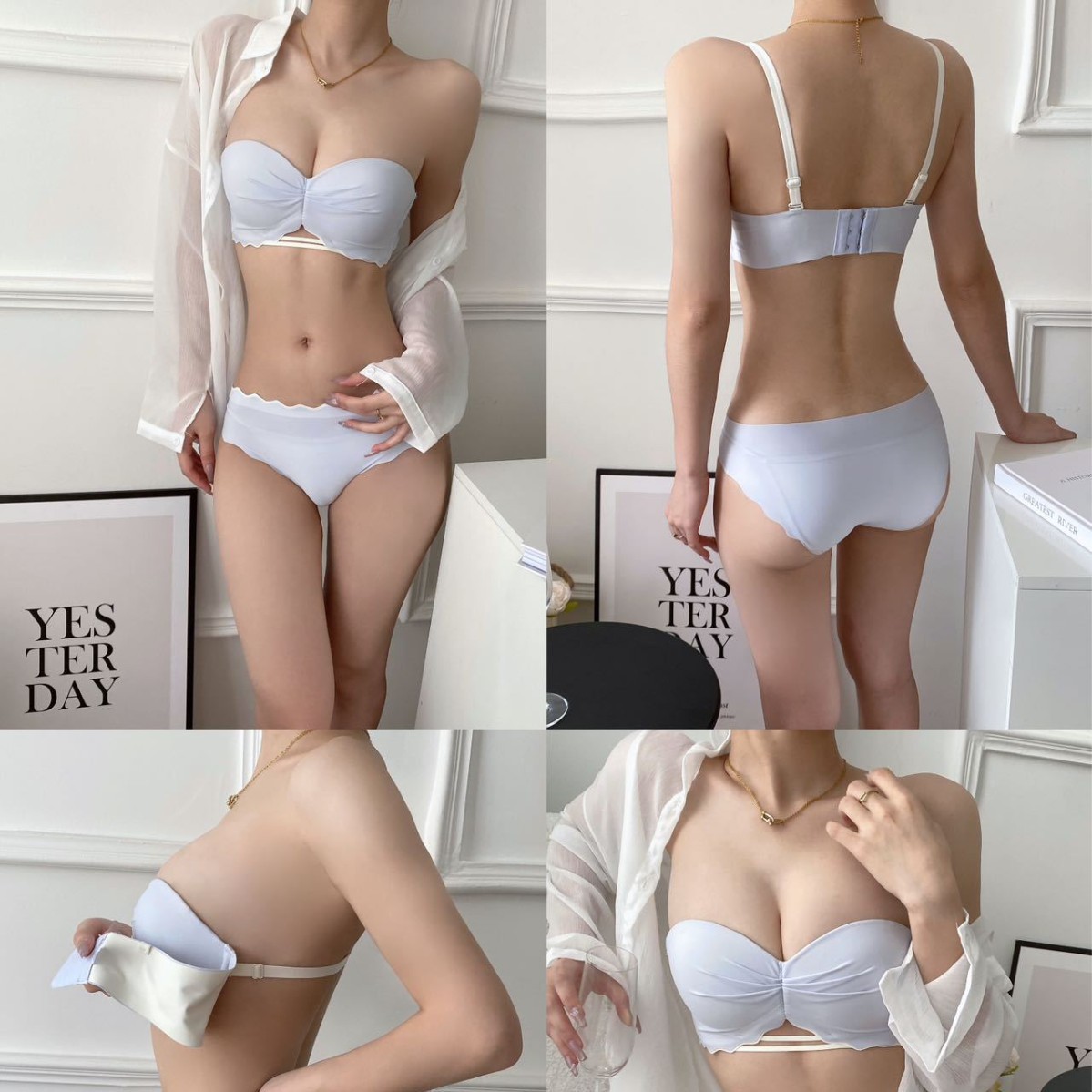 Bikini media taza antideslizante de dos prendas, sin tirantes, top de tubo, sujetador de ropa interior, sin soporte de anillo de acero, ¡cómodo! image 5