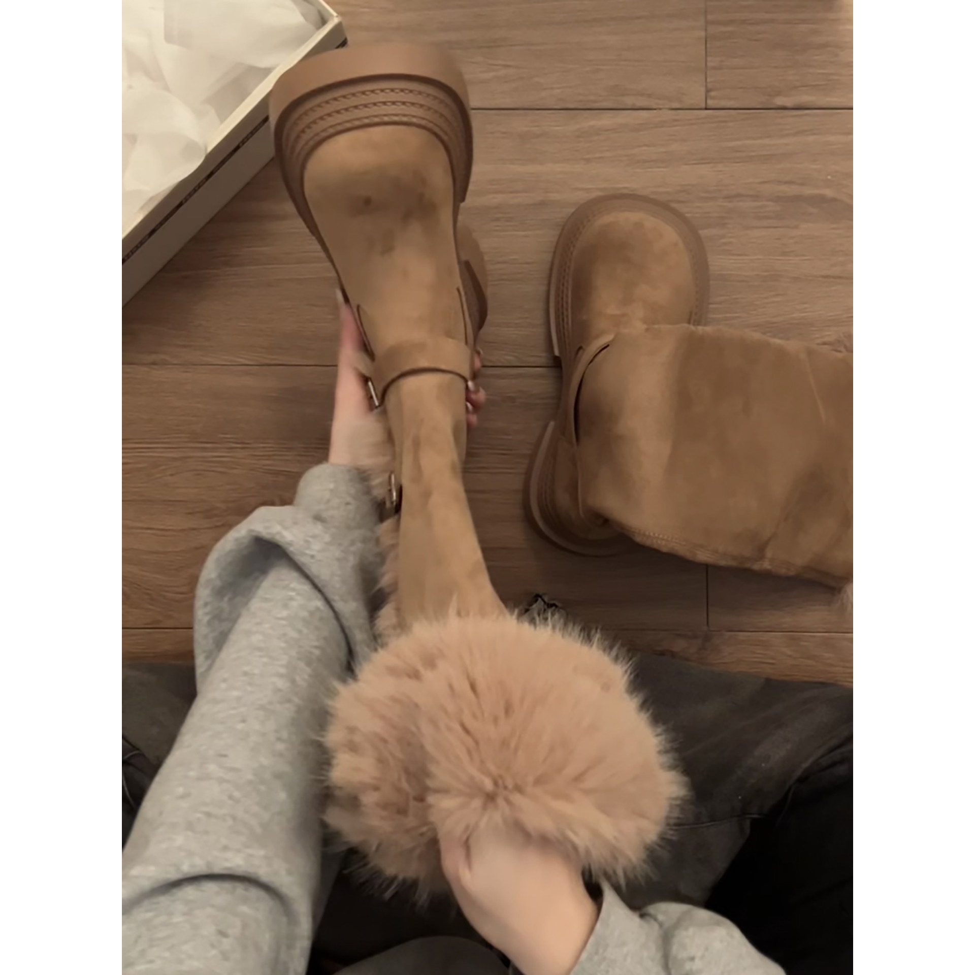 Brown retro heightening warm thick-soled long snow boots for women…