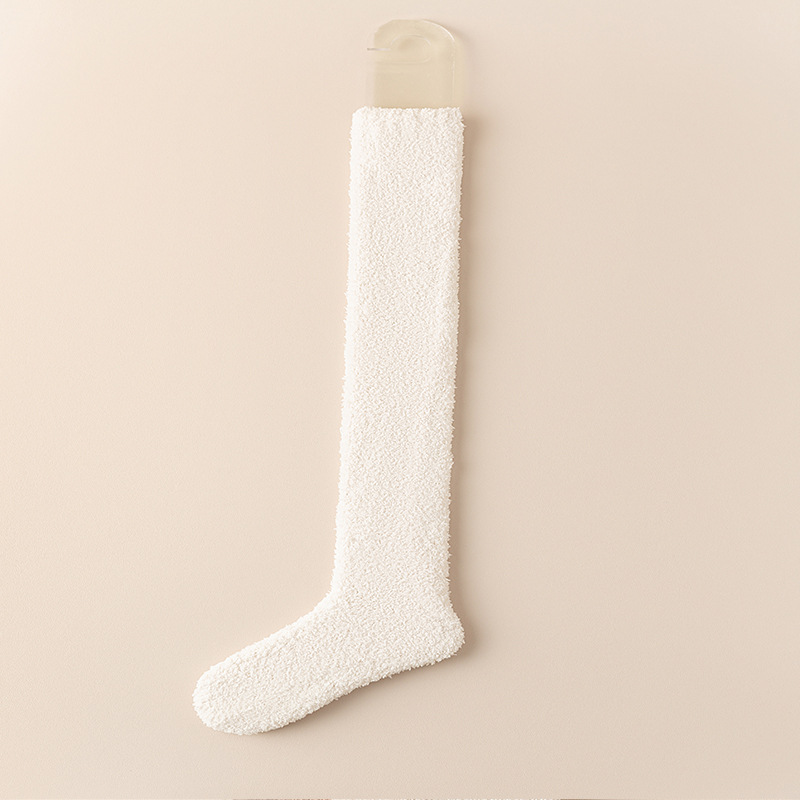 Calcetines de lana de coral sobre la rodilla medias sin pelusa calcetines de piso de sueño gruesos forrados de lana calcetines de pierna delgada medias calientes