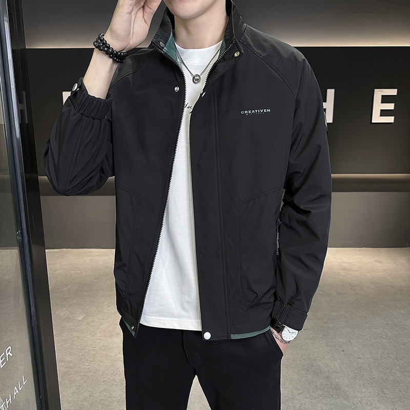 Spring and Autumn New Men's Fashion Casual Workwear Stand Collar Padded Jacket Trendy Stylish Thick Versatile Cotton Coat